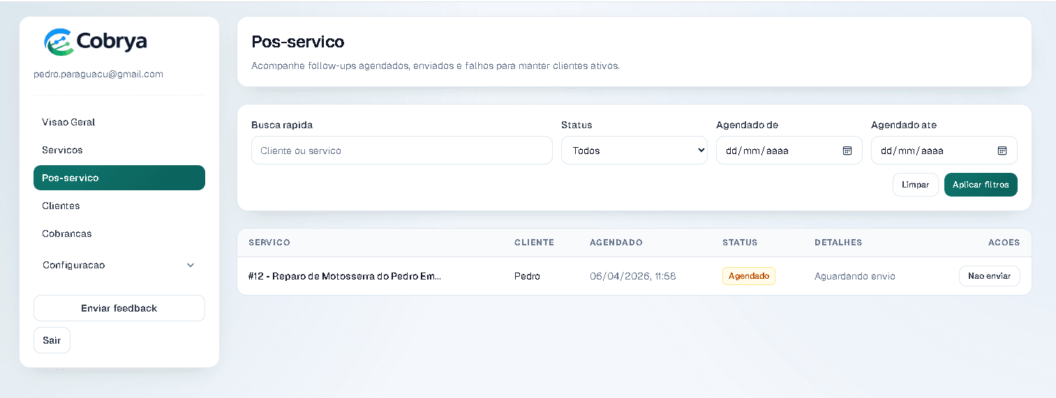 Exemplo de pós-serviço para retorno do cliente